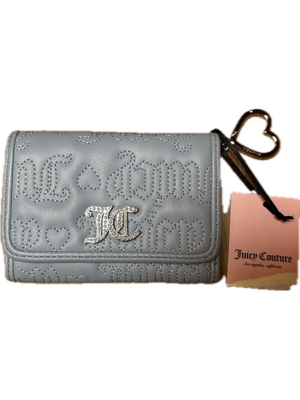 Juicy Couture trifold wallet with embroidered heart pattern